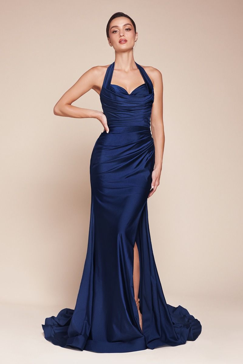 Stetch Satin Halter Fitted Dress-11