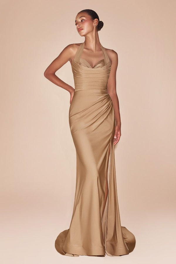 Stetch Satin Halter Fitted Dress-12