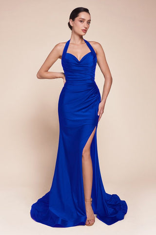 Stetch Satin Halter Fitted Dress 2-0