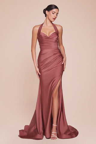 Stetch Satin Halter Fitted Dress 2-1