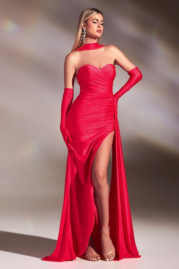 Strapless Stretch Satin Gown With Gloves-4