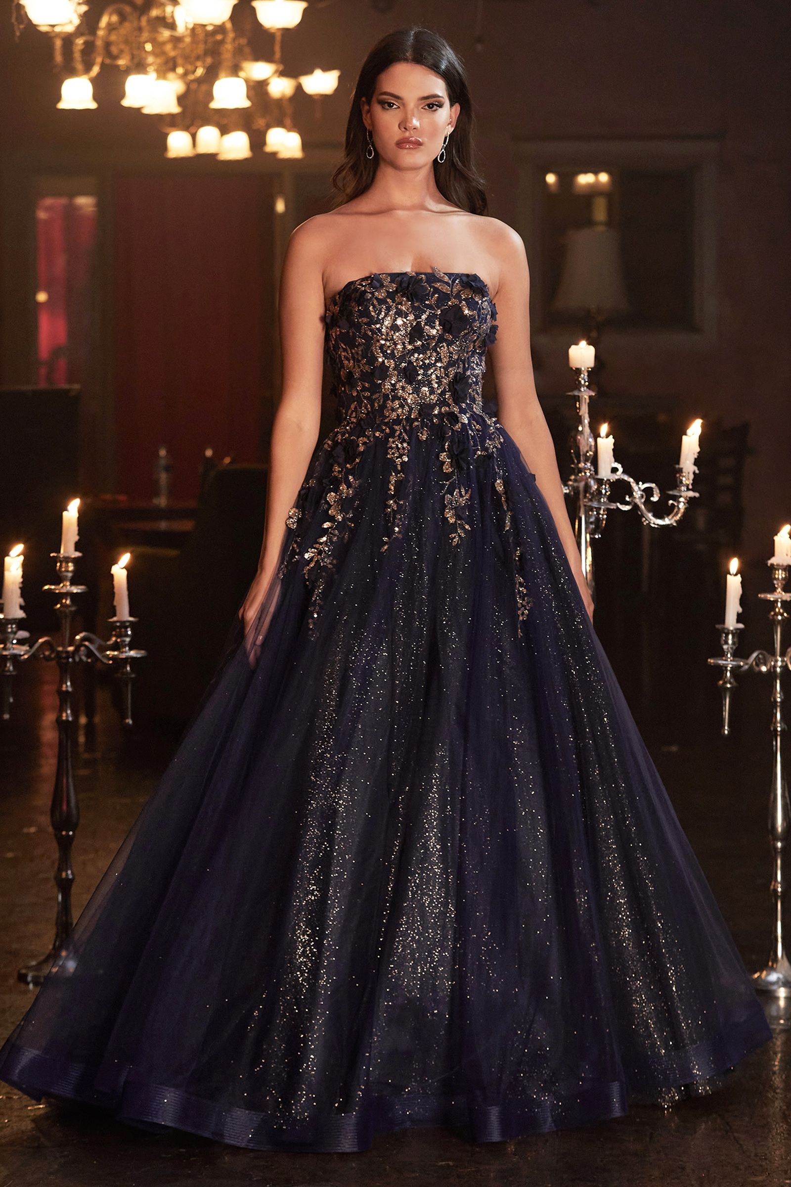 Strapless Glitter Layered Tulle Ball Gown-3