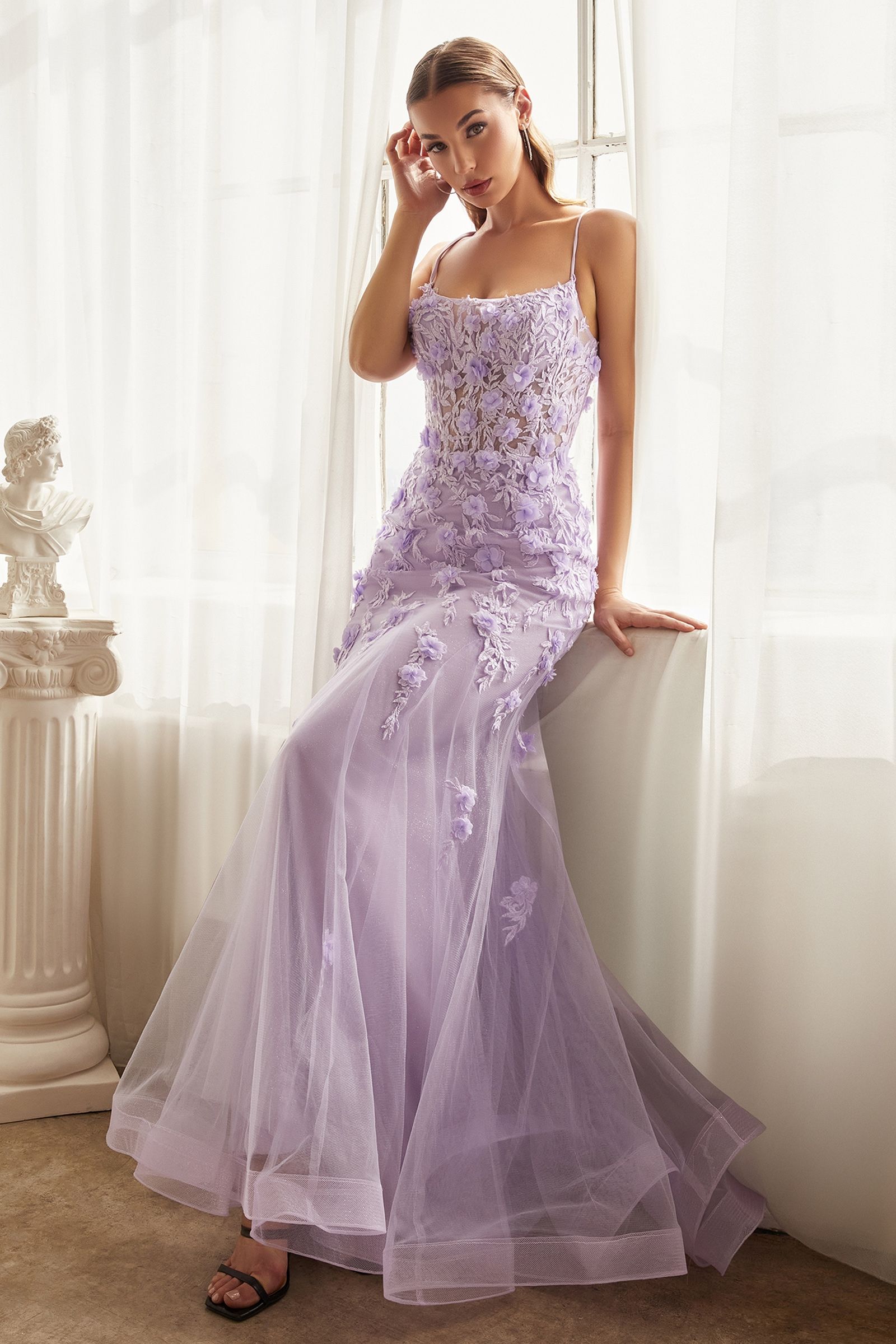 Fitted Floral Applique Tulle Gown-1