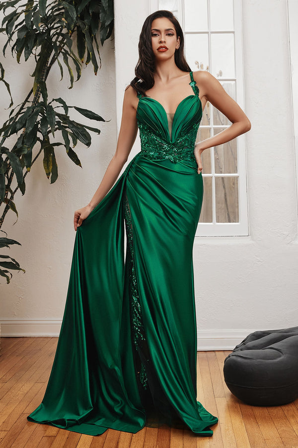 Soft Satin Fitted Gown With Sash-4