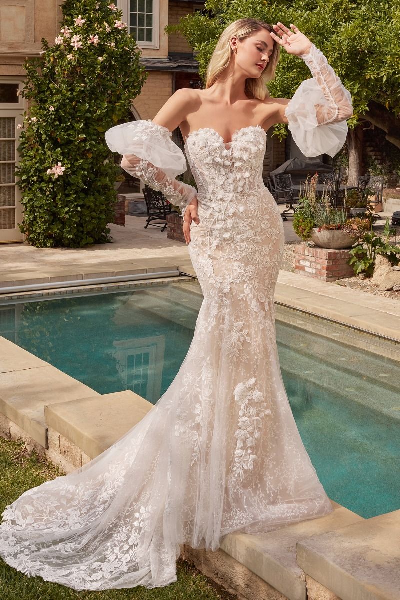 Lace Mermaid Bridal Gown With Removable Sleeves-0