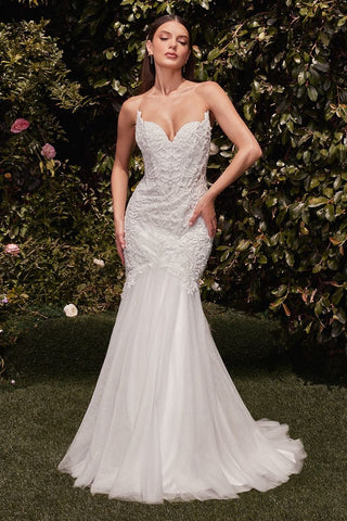 Lace Embellished Strapless Mermaid Wedding Dress-0