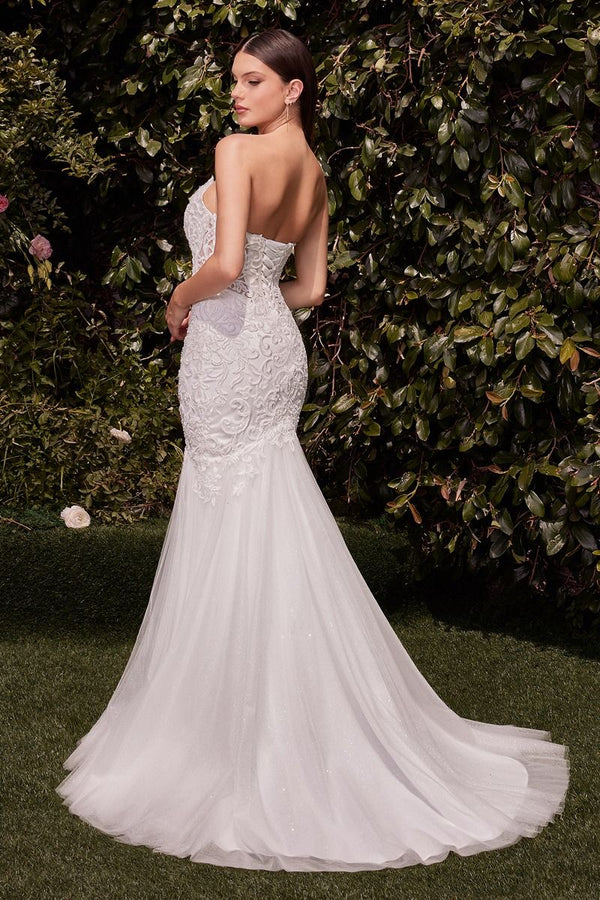 Lace Embellished Strapless Mermaid Wedding Dress-2