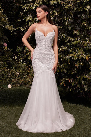 Lace Embellished Strapless Mermaid Wedding Dress-3