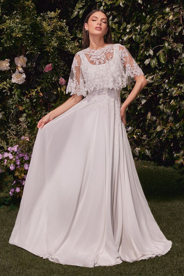 A-Line Chiffon Bridal Gown With Removable Cape-0