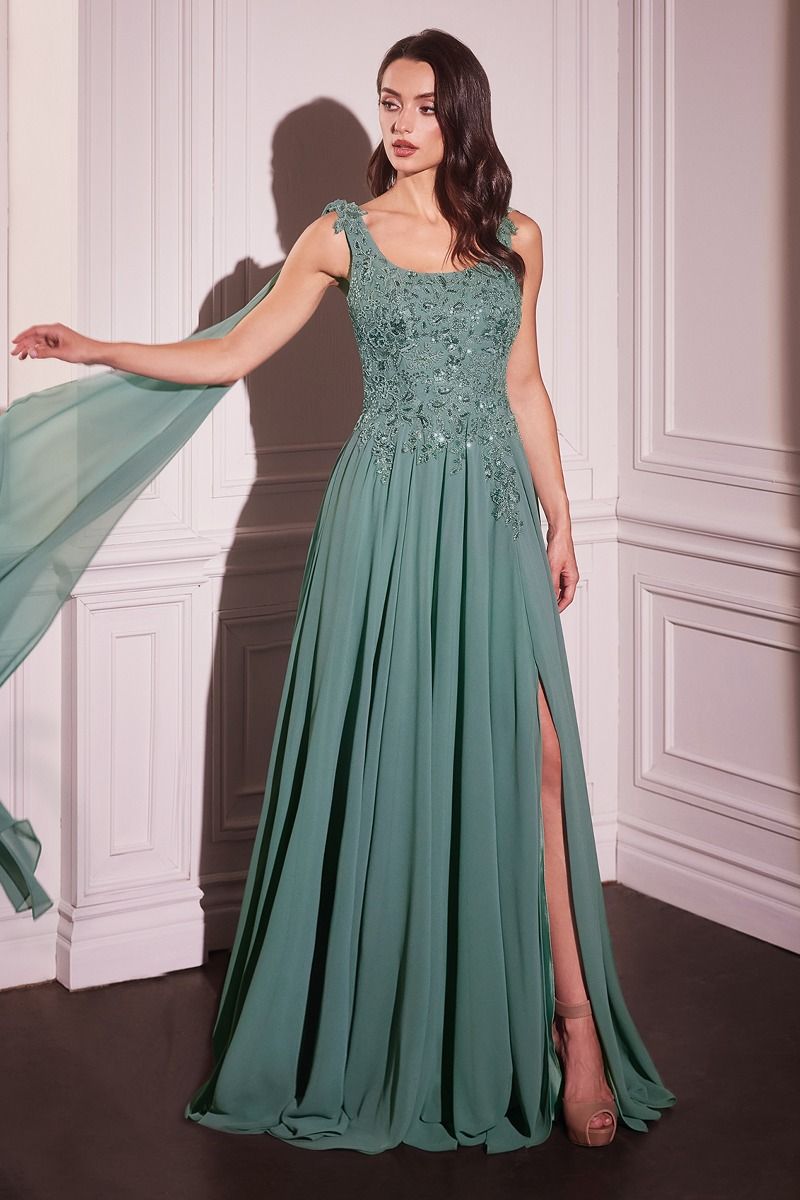 Chiffon A-Line Gown & Long Cape Sleeves-4