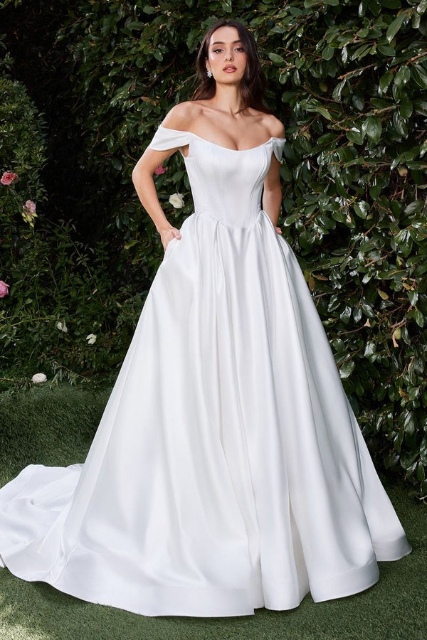 Off The Shoulder Soft Satin Bridal Ball Gown-1