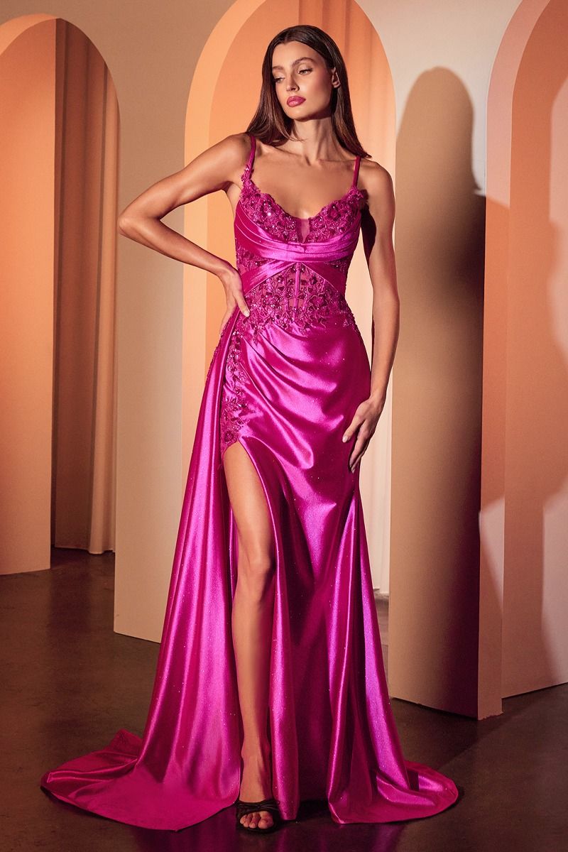 Fitted Satin & Lace Evening Gown-2