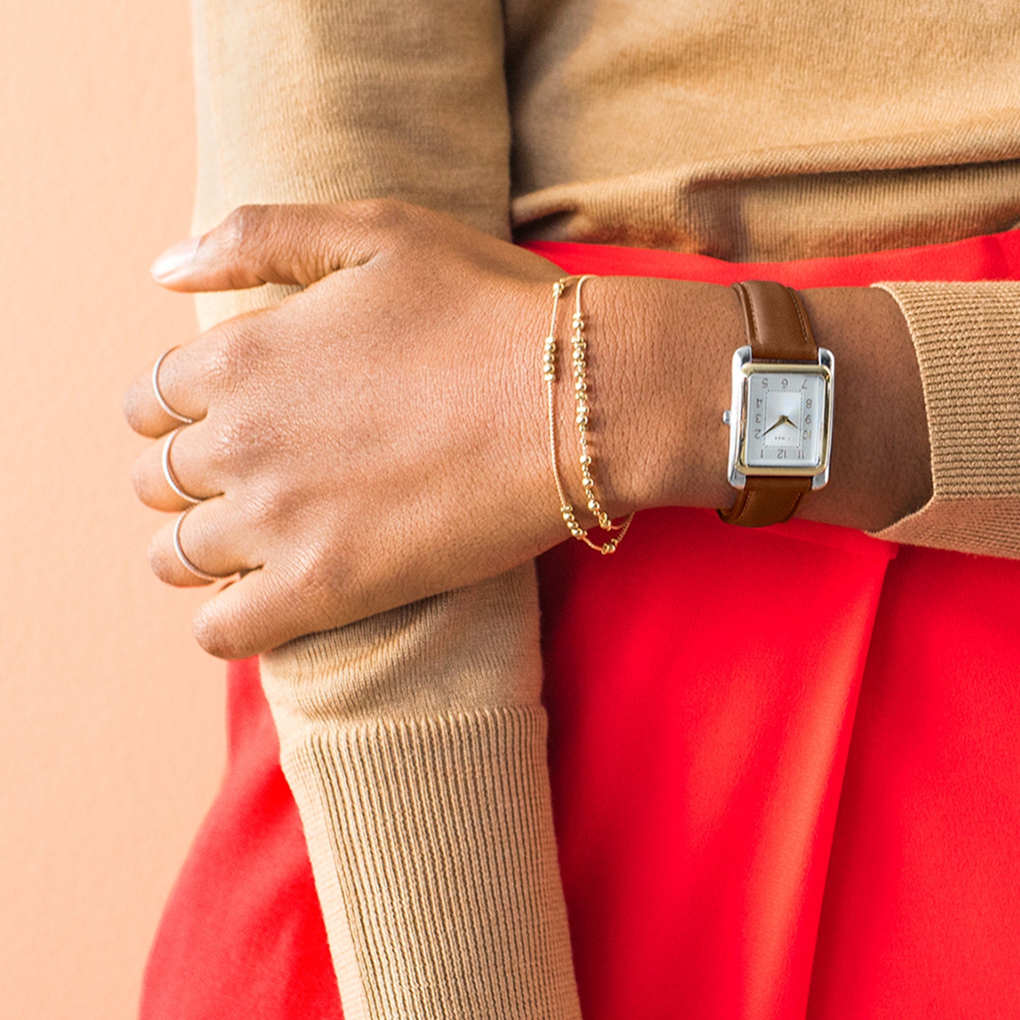 TIMEX Women's Watch with Silver Brass Case and Brown Leather Band-4