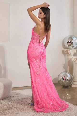 Neon Sequin Print Fitted Gown-3