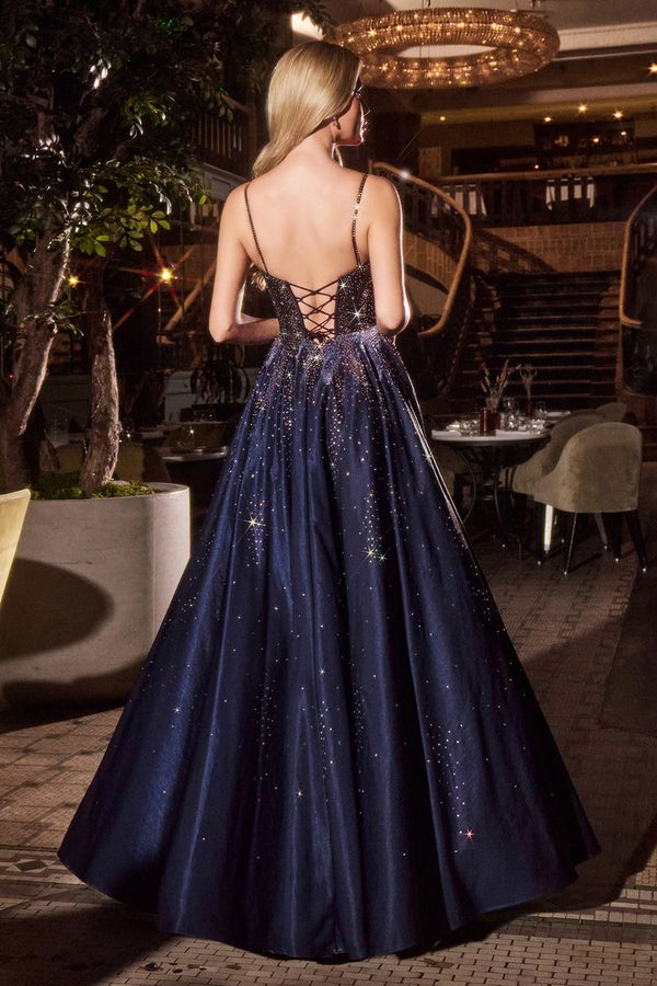 Navy Satin Ball Gown With Star Detailing-2