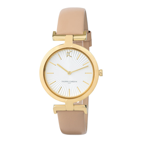 PIERRE CARDIN Women's Watch with Gold Stainless Steel Case and Beige Leather Band-0