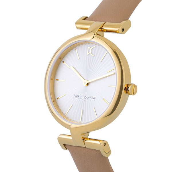 PIERRE CARDIN Women's Watch with Gold Stainless Steel Case and Beige Leather Band-1