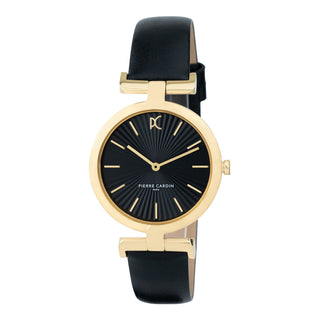 PIERRE CARDIN Women's Watch with Gold Stainless Steel Case and Black Leather Band-0