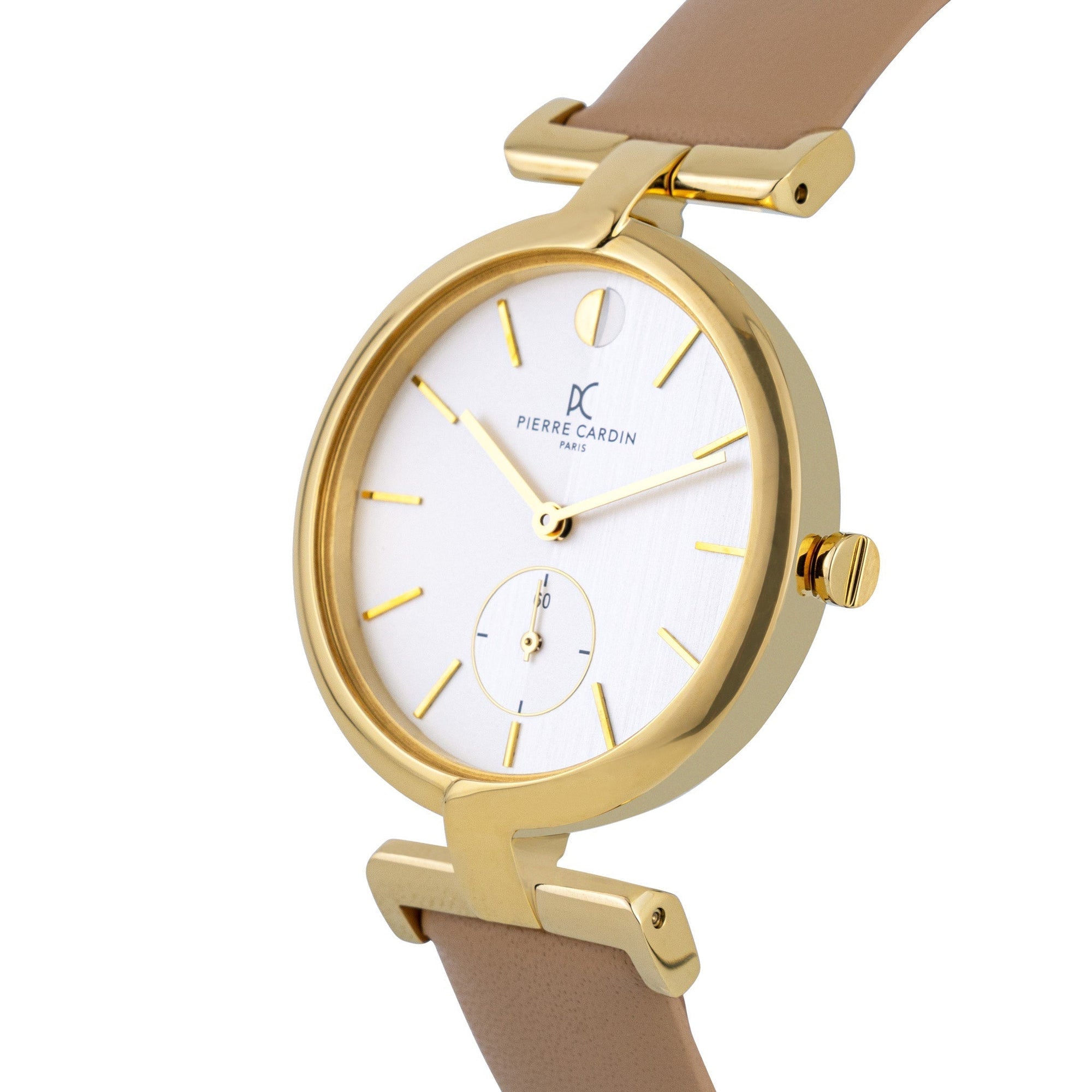 PIERRE CARDIN Women's Watch with Gold Stainless Steel Case and Beige Leather Band-1