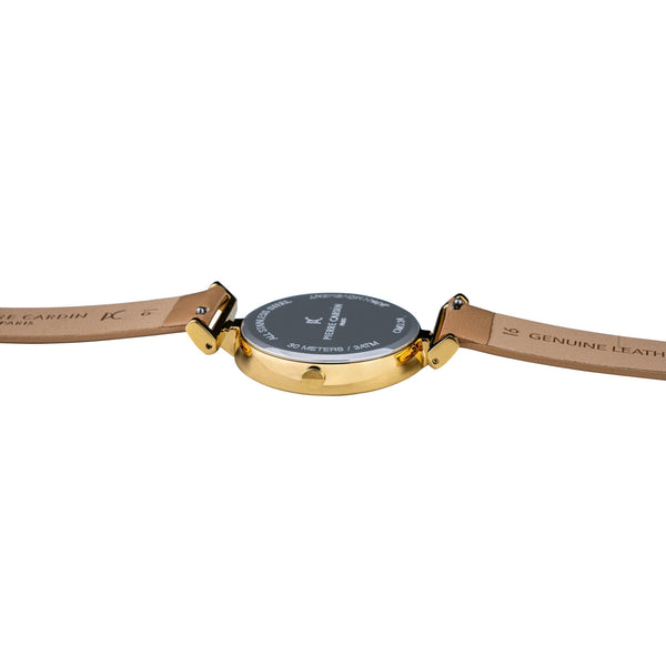 PIERRE CARDIN Women's Watch with Gold Stainless Steel Case and Beige Leather Band-3