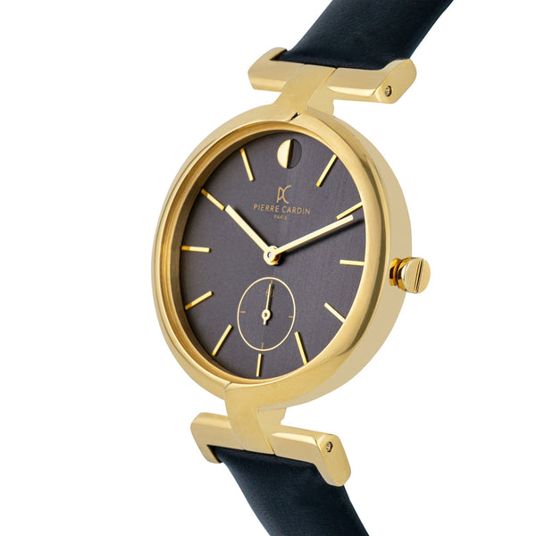 PIERRE CARDIN Women's Watch with Gold Stainless Steel Case and Black Leather Band-1