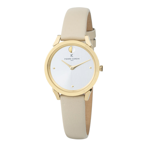 PIERRE CARDIN Women's Watch with Gold Stainless Steel Case and Beige Leather Band-0