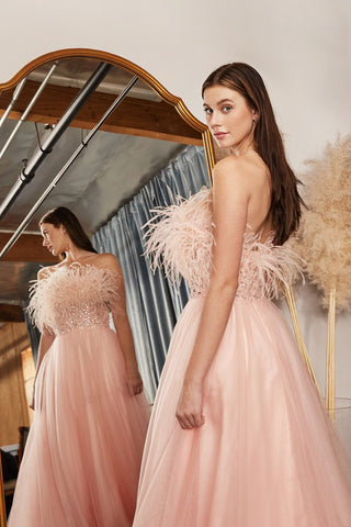 Strapless Feather Ball Gown-1