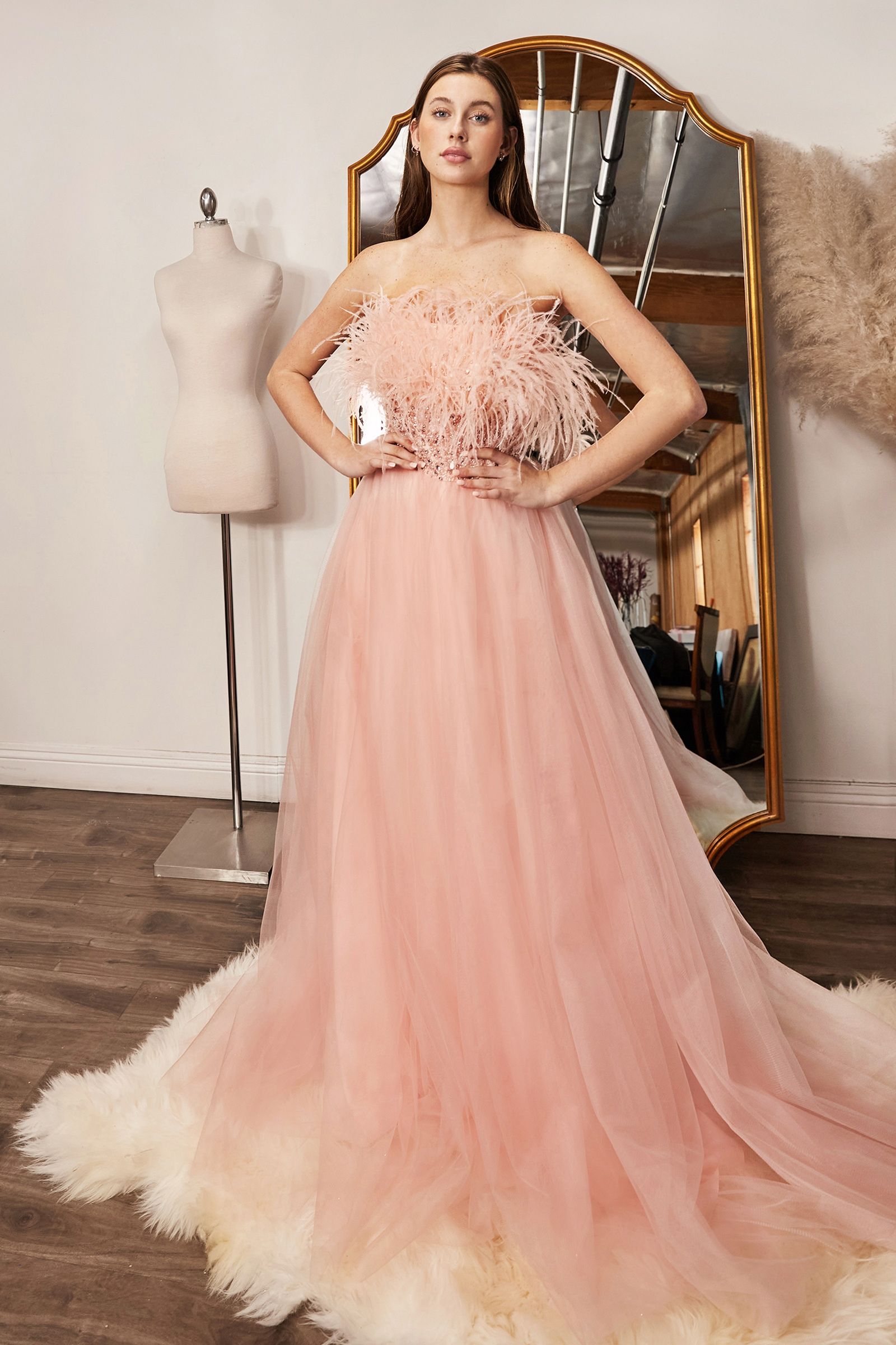 Strapless Feather Ball Gown-2