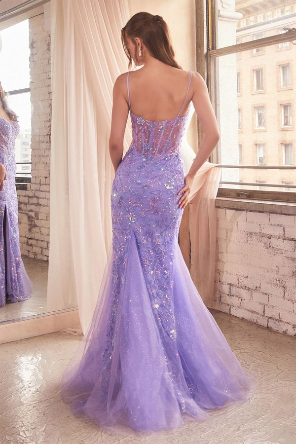 Sequined Fit & Flare Purple Gown-1