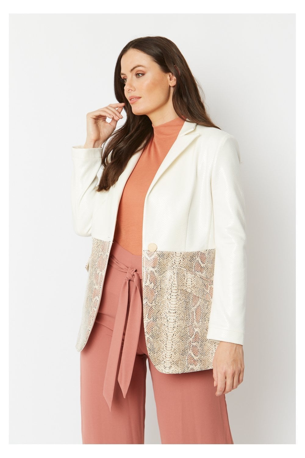 Cream Faux Leather Suede Jacket-3