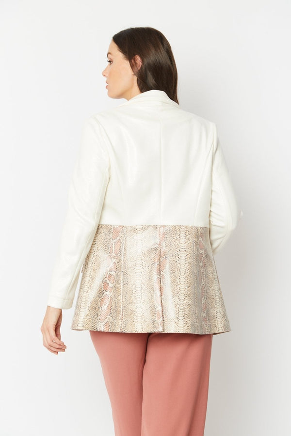 Cream Faux Leather Suede Jacket-1