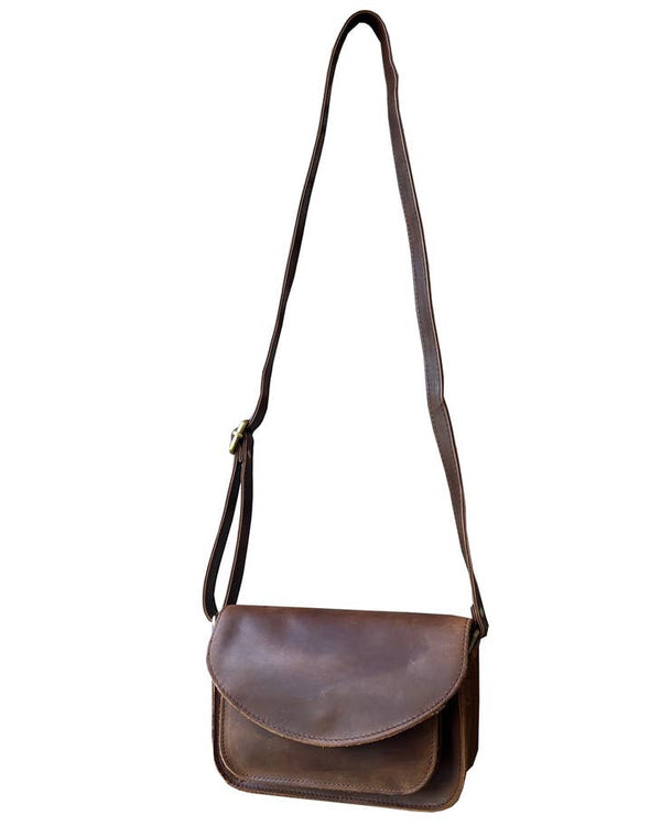 Sandra Crazy Horse Genuine Leather Crossbody Bag Brown-1