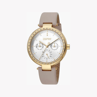 ESPRIT Women's Watch with Silver Stainless Steel Case and Beige Leather Band-0