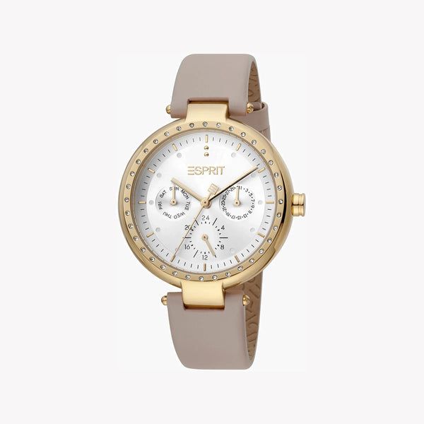 ESPRIT Women's Watch with Silver Stainless Steel Case and Beige Leather Band-0