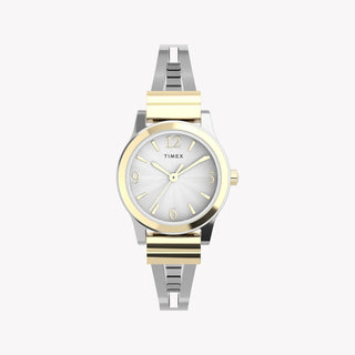 TIMEX TWO-TONE SEMI BANGLE - ELEGANT WOMEN'S SILVER & GOLD DIAL WATCH-0