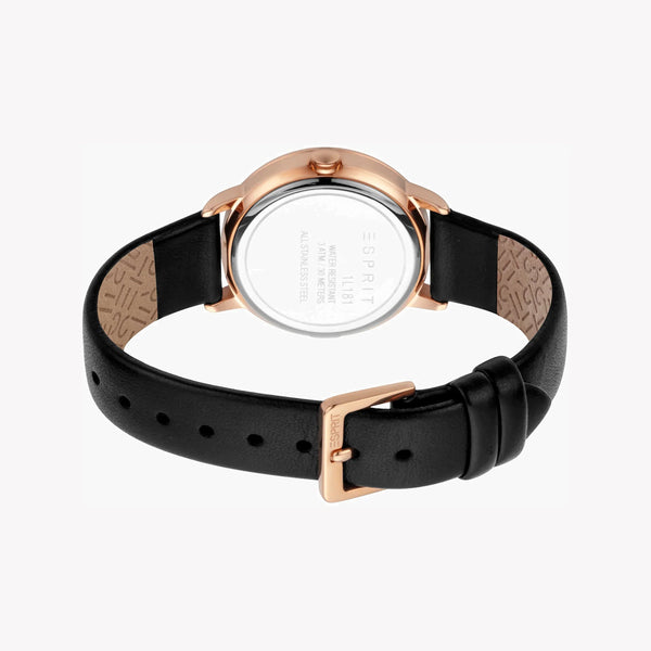 ESPRIT Women's Watch with Rose Gold Stainless Steel Case and Black Leather Band-3