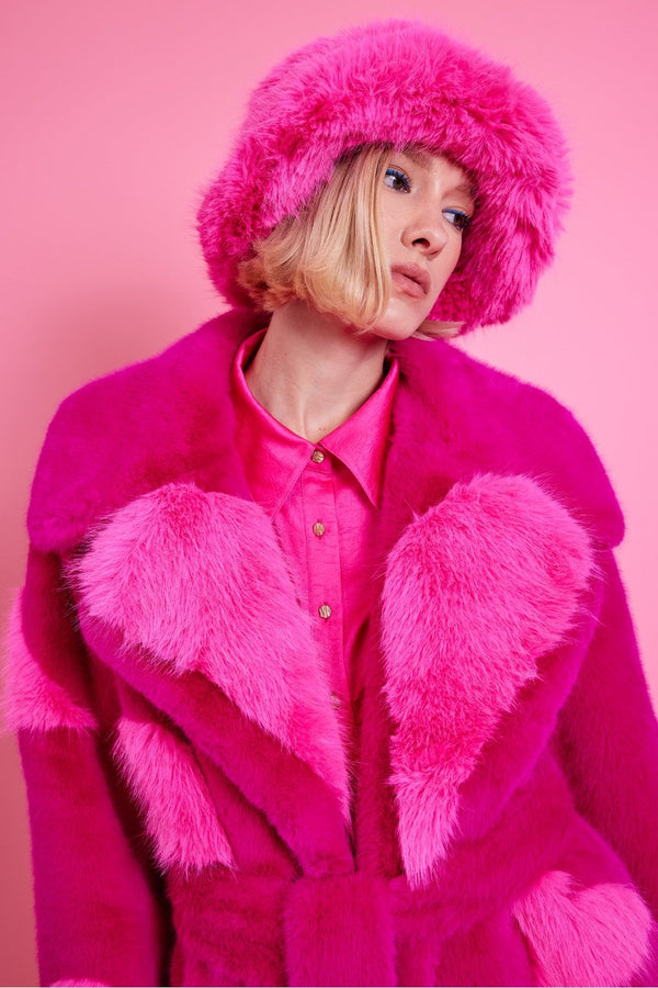 Pink Eco Bamboo Faux Fur Coat with Love Heart Detailing-1