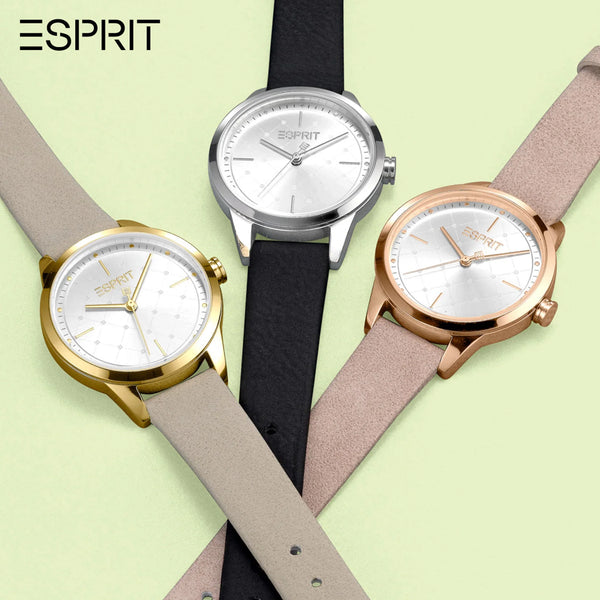 ESPRIT Women's Watch with Silver Stainless Steel Case and Black Faux Leather Band-4