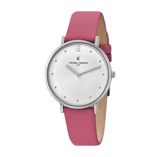 PIERRE CARDIN Women's Watch with Silver Stainless Steel Case and Pink Leather Band-0