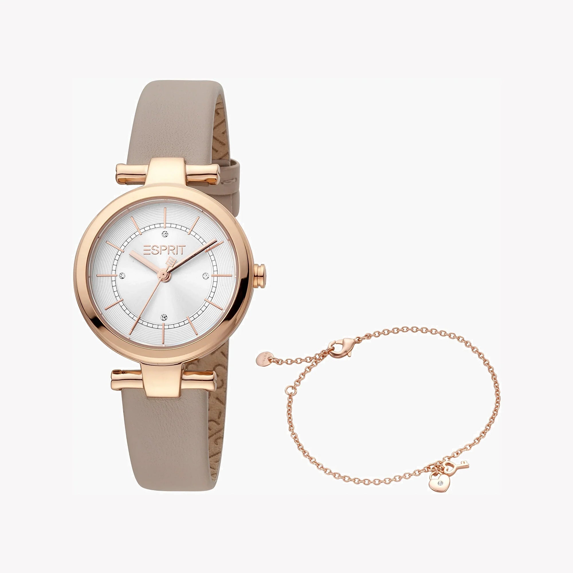 ESPRIT Women's Watch with Rose Gold Stainless Steel Case and Beige Leather Band-0