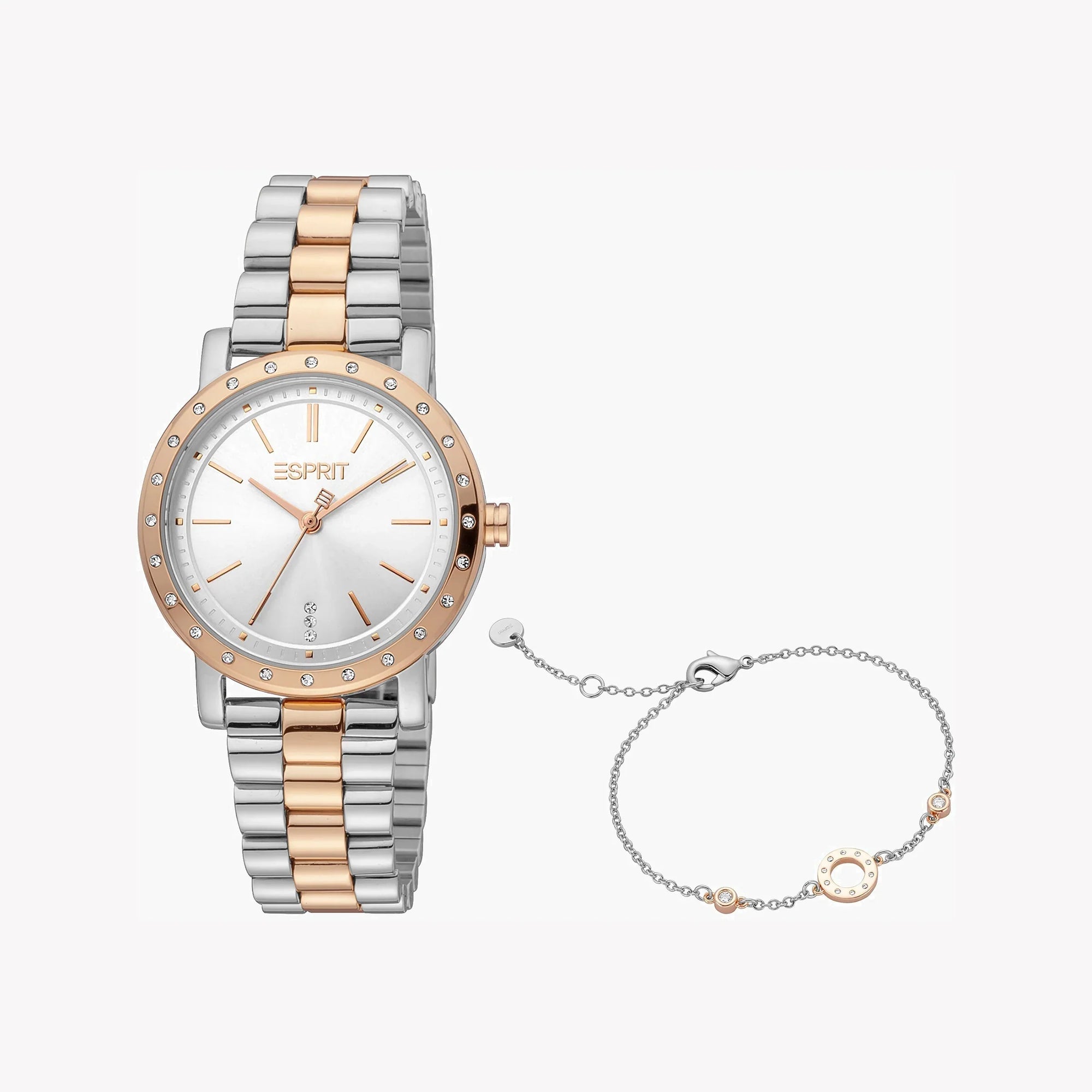 ESPRIT Women's Watch with Silver Stainless Steel Case and Silver & Rose Gold Stainless Steel Band-0