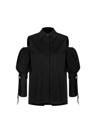 Quarta Open Shoulders Black Premium Poplin Shirt-1