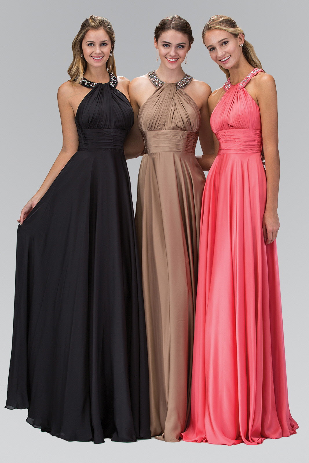 harmeuse Long Dress with Beaded Halter Neckline-2