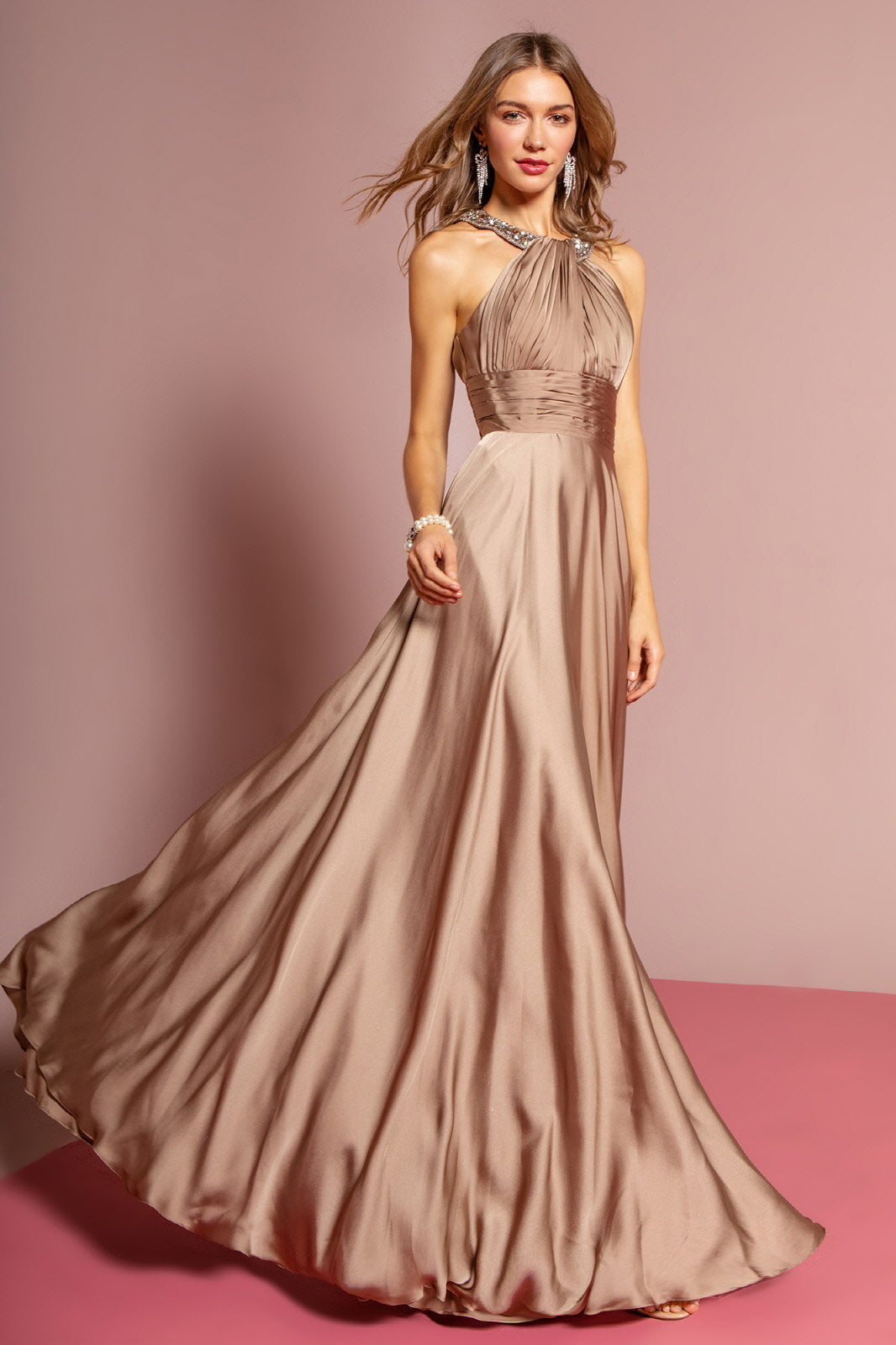 harmeuse Long Dress with Beaded Halter Neckline-5