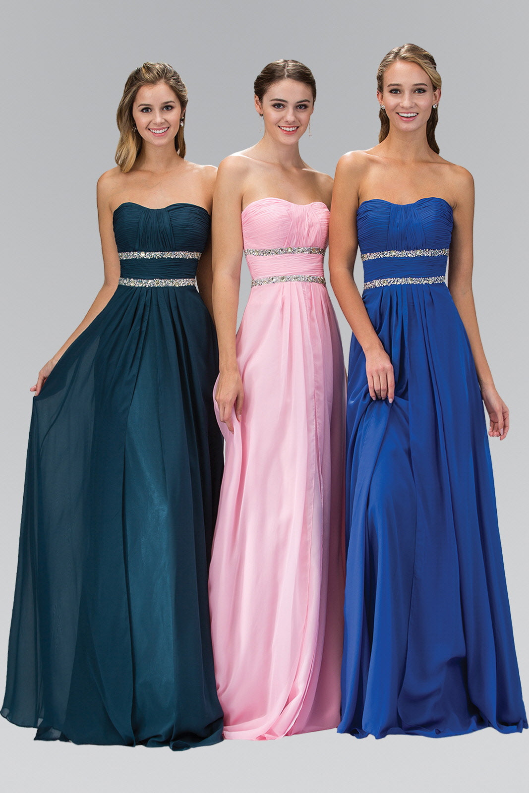 Strapless Floor Length Chiffon Dress with Sequin Detailing-2