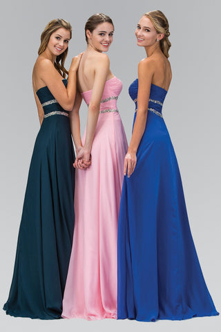 Strapless Floor Length Chiffon Dress with Sequin Detailing-3