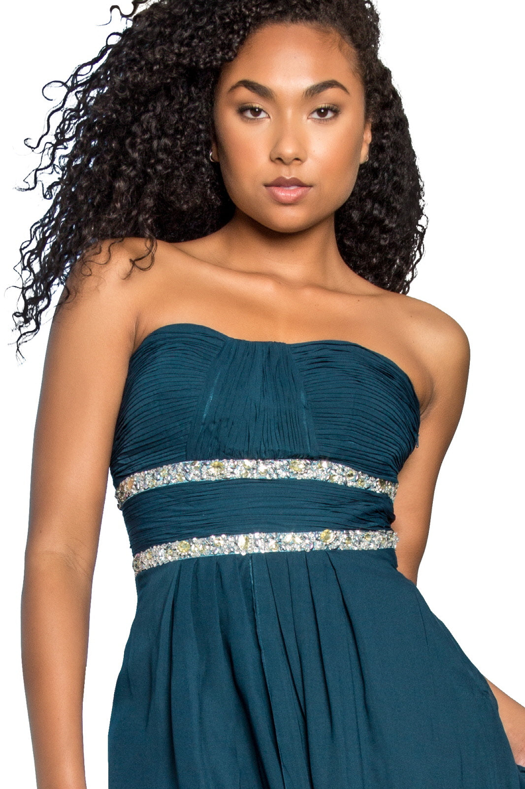 Strapless Floor Length Chiffon Dress with Sequin Detailing-4