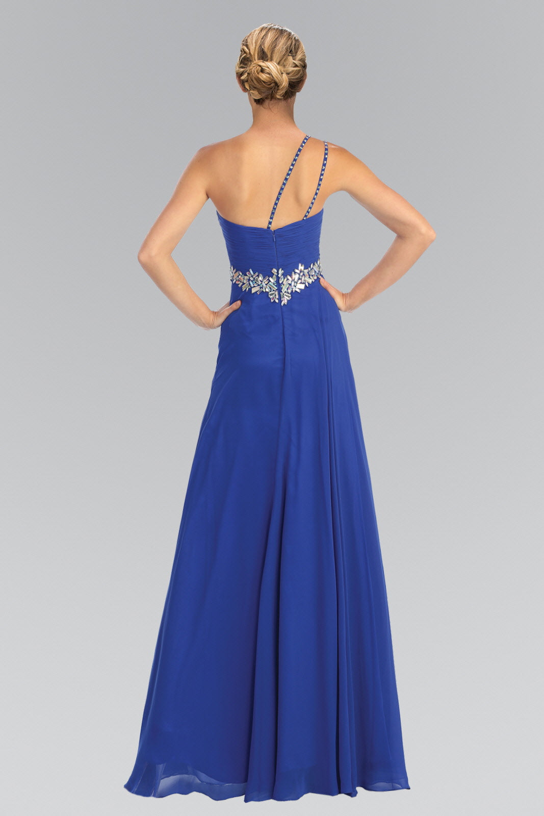 Empire One Shoulder Chiffon Long Dress Accented with Jewel-2