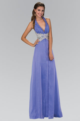 Halter Floor Length Dress Accented with Lace and Jewel-5