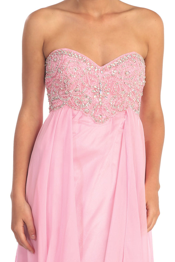 Empire Strapless Sweetheart Chiffon Floor Length Dress with Beaded Bodice-2